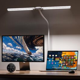 Світлодіодна настільна лампа EYOCEAN з кліпсою, 16W, 72см, з пультом ДК, диммер, гнучкий регульований світильник для роботи та захисту очей (біла)
