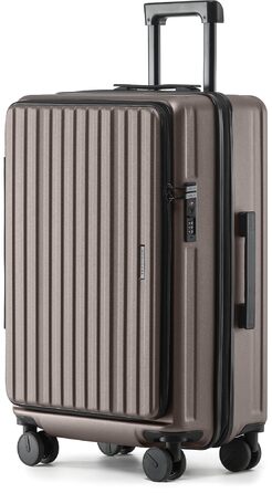 Валіза розширювана, жорсткий корпус, верхня панель відкривається, компресійний ремінь, додатковий простір | Міцний, еластичний, стійкий до подряпин, легкий (L-65см, Кофе)