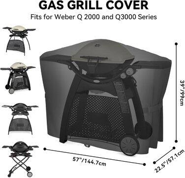 Чохол для гриля Onlyfire для Weber Q 2000/3000, водонепроникний, 600D, захисна накривка для газового гриля, стійка до погодних умов