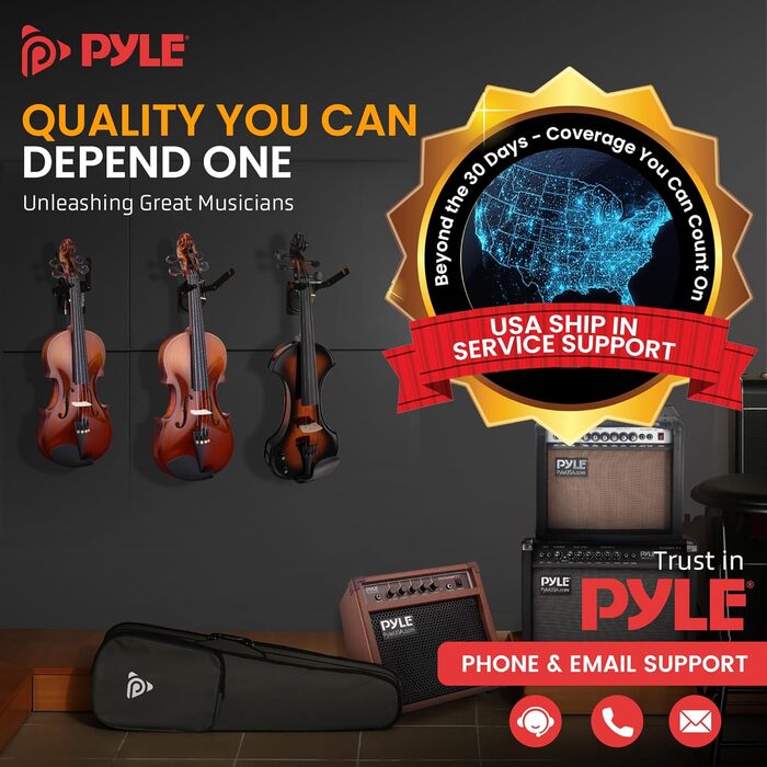 Скрипка Pyle Instrument 3/4 з дерева – повний набір для дітей та початківців: скрипка, стійка, підставка, тюнер, коліньйон, запасні струни та футляр