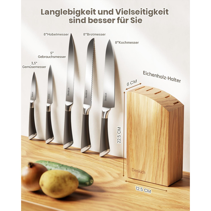 Набір кухонних ножів Messerblock Set, 7 предметів: професійний набір ножів з бруском, німецькі леза з високоякісної нержавіючої сталі, ергономічні ручки, для дому