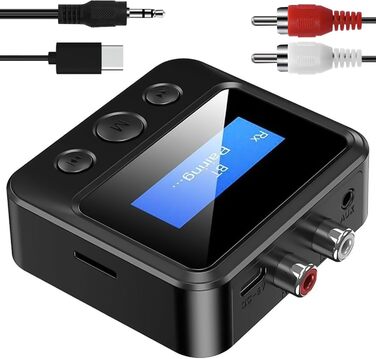 Bluetooth 5.1 Передавач/Приймач Аудіо: 2-в-1 Адаптер для ТВ, Стерео, AUX, RCA, з дисплеєм та низькою затримкою