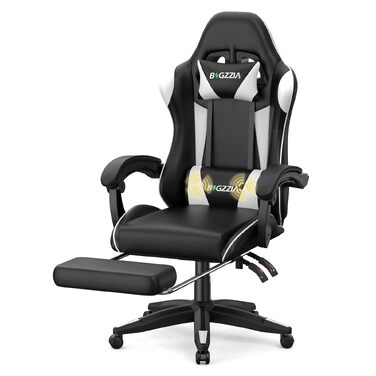 Ігрове крісло Bigzzia Ergonomic Gaming Stuhl з підніжкою та функцією масажу, біле