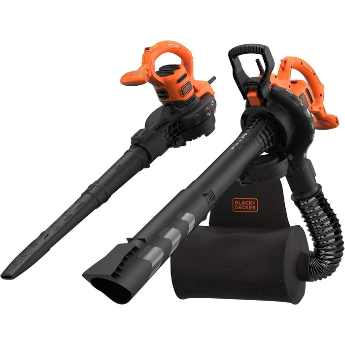 Електричний садовий пилосос-воздуходувка Black+Decker 3-в-1 BEBLV290, 2900 Вт, з подрібнювачем, 315 км/год, 55 л мішок-рюкзак, для терас, доріжок, під'їздів