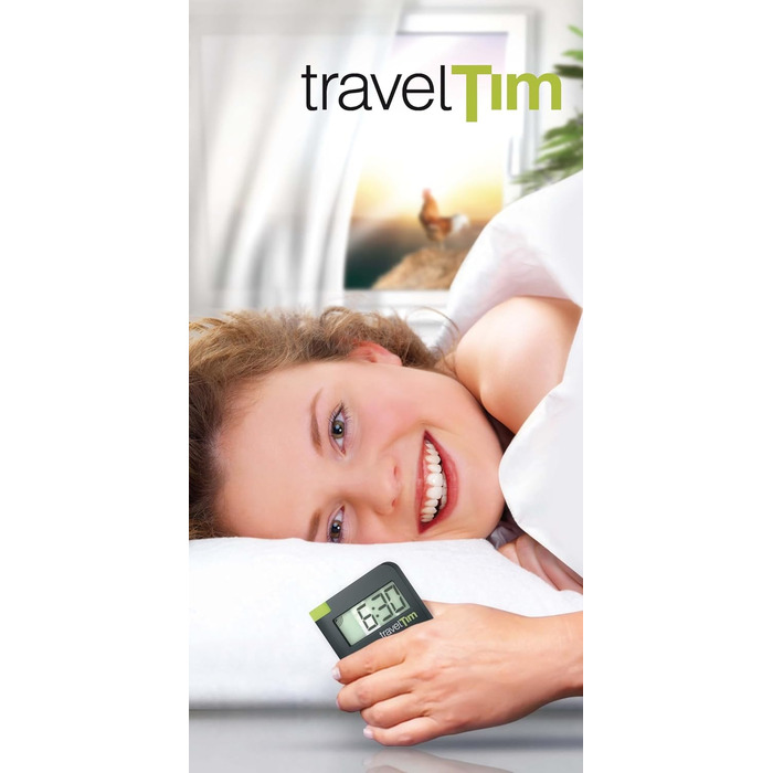 Humantechnik Travel Alarm Clock, Vibrating Alarm Clock for the Hard of Hearing. In green & magenta