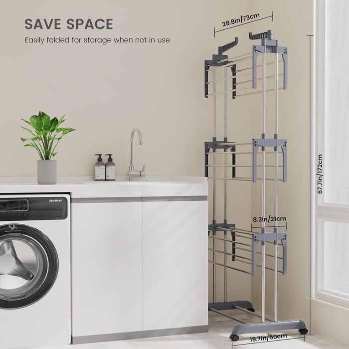 Клатковий сушильник для білизни Innotic з 4 ярусами та колесами - білий/сірий