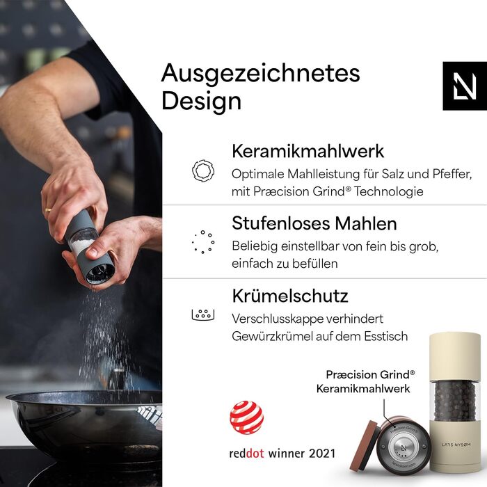 Набір для солі та перцю Lars Nysøm з нержавіючої сталі з регульованою керамічною жорною | 2 шт. | Червоний цегла/Мигдальний беж