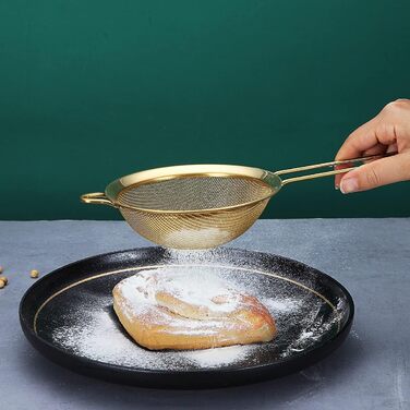 Набір сит для просіювання (3 шт.) з нержавіючої сталі, рожеве золото, для випічки, матча, соусів та макаронів