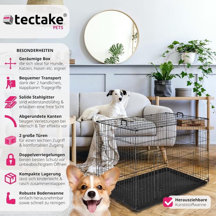 Транспортний вольєр для собак Tectake®: стабільний, розкладний, для колір, цуценят, в багажник, авто, кемпінг, квартира - 108 x 71 x 76 см