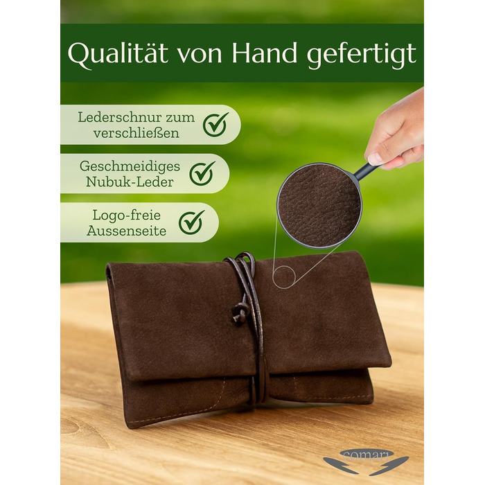 Premium Tobacco Pouch made of Wild Leather - Separate Paper & Filter Compartment - Handcrafted Tobacco Bag - High-Quality Rolling Pouch for Tobacco (Dark Brown)