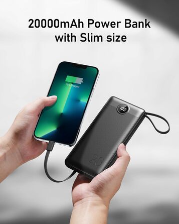 Power Bank 10000mAh з LED дисплеєм та інтегрованими кабелями. Сумісний з iPhone, iPad, Samsung, Xiaomi, Google Pixel. Чорний
