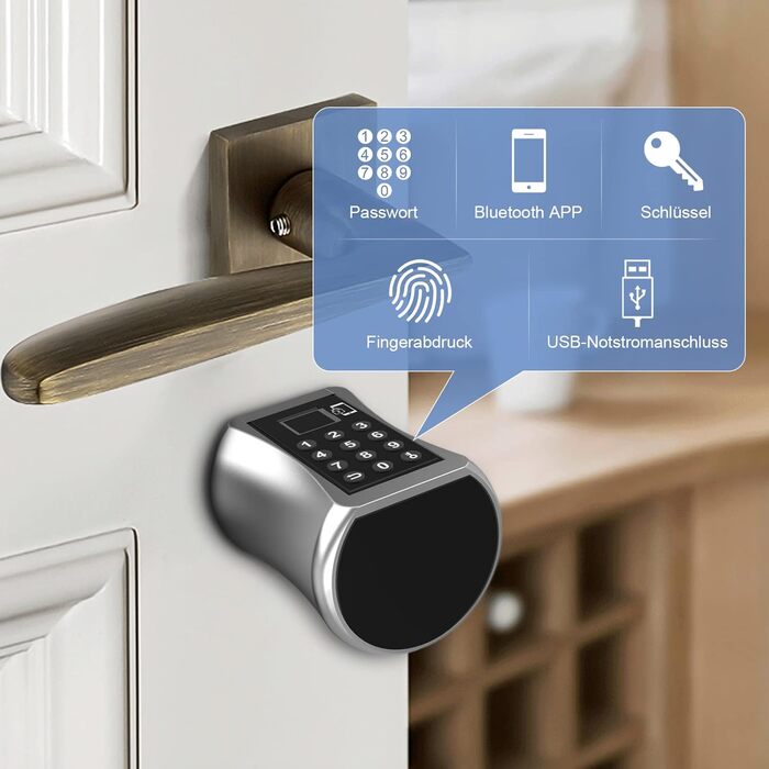 Електронний дверний замок Eseesmart з відбитком пальця, кодовим вводом, Bluetooth-додатком і ключем, циліндр 40/40 (80 мм)