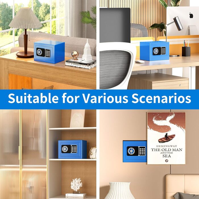 KABISAFE Сейф цифровий 6,8 л, маленький сейф для дому, електронна касета безпеки, настінний сейф для домашнього офісу з 2 ключами, міні-сейф 23 x 17 x 17 см, блакитний