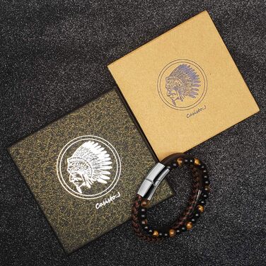 Чоловічий шкіряний браслет Casisto Lederarmband з гравіюванням, плетінка, магнітний замок (18.5 см, коричнево-срібний)