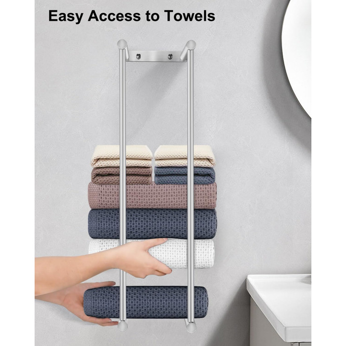 Стійка для рушників LIVEHITOP без свердління, 75 см, нержавіюча сталь, велика місткість, для ванної кімнати