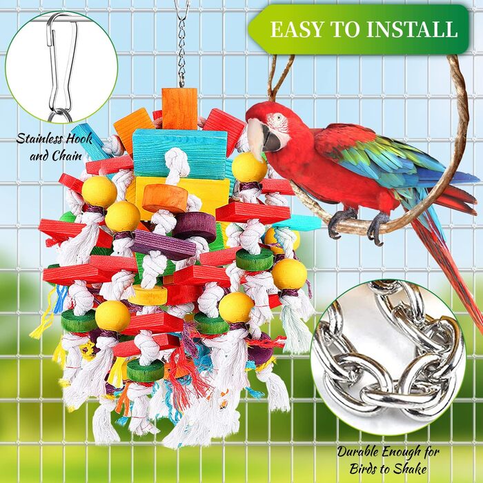 Bird Parrot Chewing Toy, Multi-Colored Wooden Block Tearing Toy, Best Bird Toy for African Grey Parrots, Macaws, Cockatoos, and a Variety of Amazon Parrots