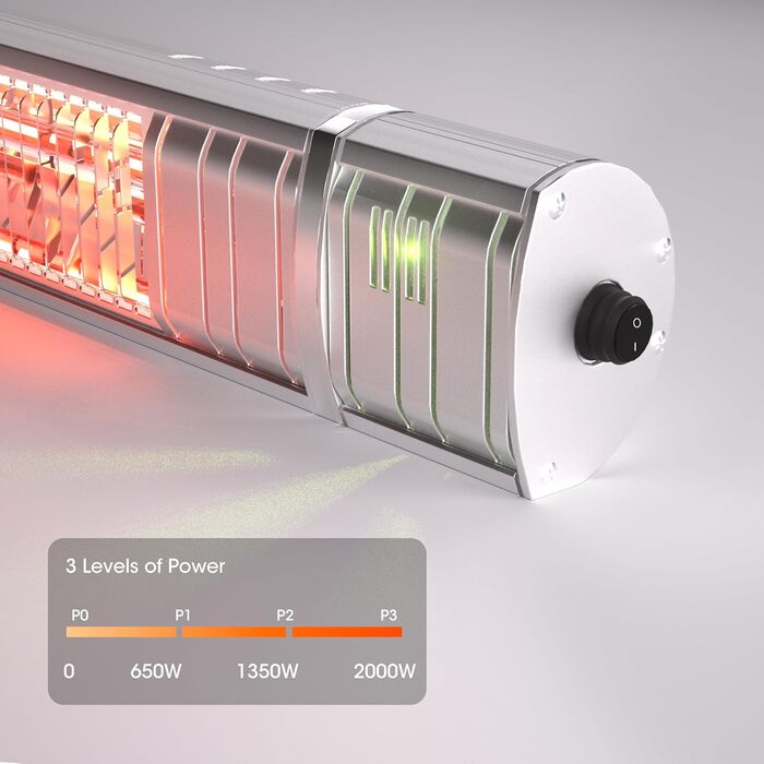 Інфрачервовий обігрівач для тераси 2000W, електричний, 3 режими, IP65, для саду, балкону, тераси, сріблястий