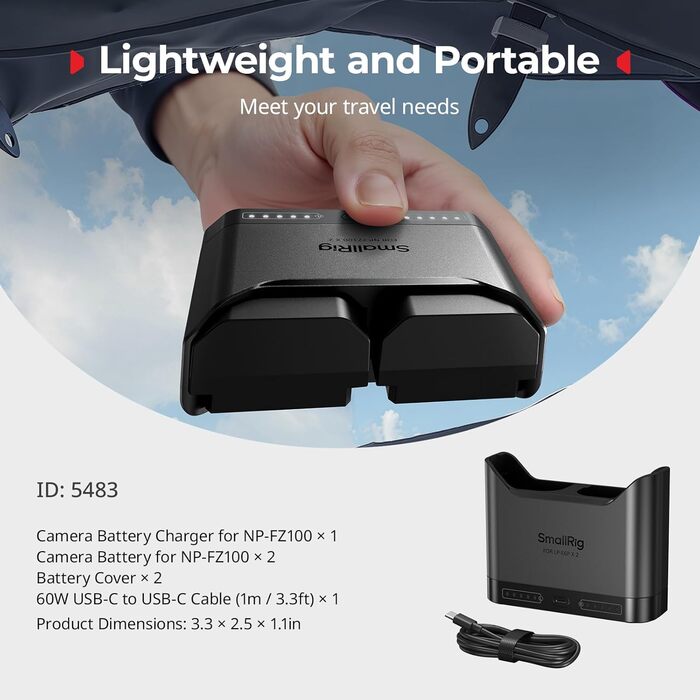 Акумуляторний набір SMALLRIG NP-FZ100 для Sony (2x 1940mAh) + Зарядний пристрій 22.5W для Sony Alpha A7III, A7IV, A6700, FX3, FX30