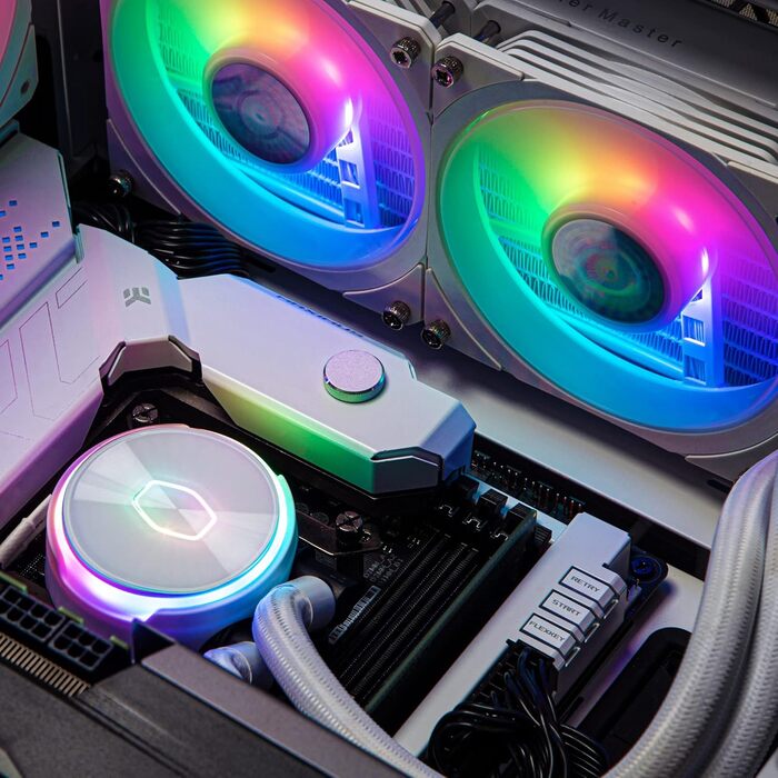 Система водяного охолодження Cooler Master MasterLiquid PL240 Flux White - AIO з 2 x 120mm вентиляторами, 240mm радіатор, ARGB-контролер (2-ге покоління), сумісна з AMD та Intel, білий колір