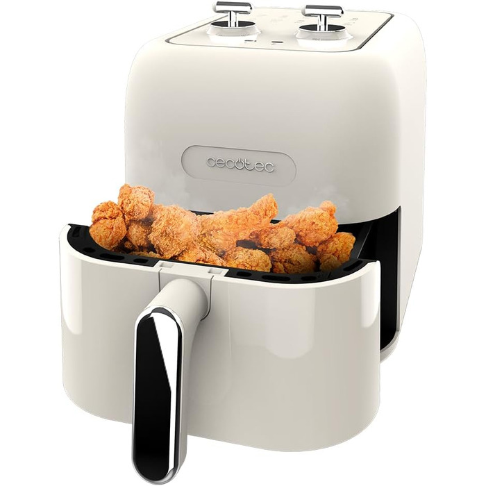 Cecotec Oil-Free Hot Air Fryer 5 L Cecofry Antique 5000. Air Fryer. 1500 W, Digital, Retro Design in Beige, PerfectCook Technology, 80-200 ºC, Adjustable Time, Removable Parts Bianco