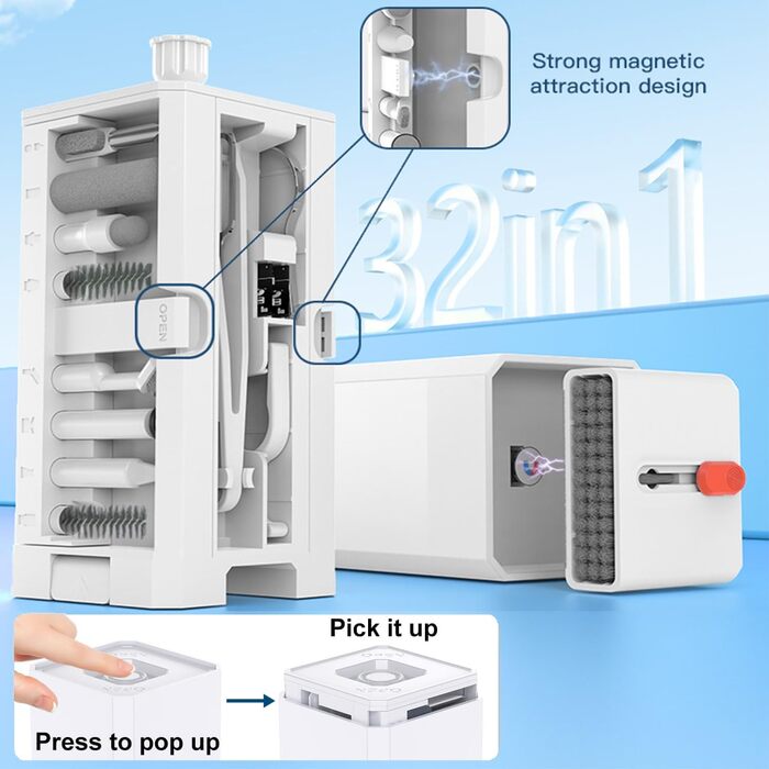 Набір для чищення клавіатури 32 в 1: для iPhone, iPad, ноутбука, ПК, AirPods, камери та іншого. Аксесуари для чищення мобільних пристроїв та електроніки (білий)