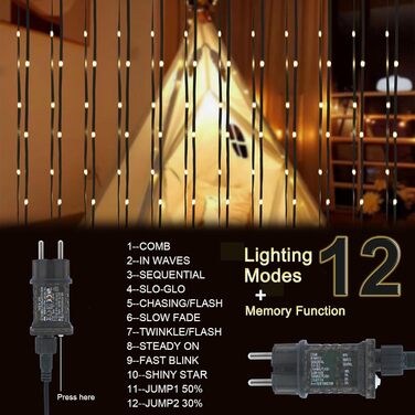 Гірлянда світлодіодна Gresonic 100/200/300/400 LED, струмопровідна, для дому та вулиці, тепле біле світло, 100 LED