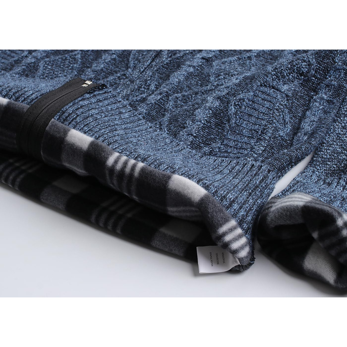 Чоловіча в'язана кофта-кардиган з коміром-стійкою та скрученим візерунком. Тепла флісова куртка з блискавкою для чоловіків (XL, сірий & блакитний)