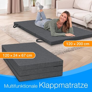 Складний матрац ELONEO maxVitalis 140x200 см з чохлом, 8 см, ортопедичний, для гостей, подорожей, складаний гостьовий матрац, знімний і праний чохол