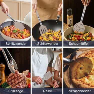 Набір кухонних аксесуарів 45 шт. з нержавіючої сталі: лопатки, ложки, скребки. Ідеальний для кухонного начиння та подарунків. (Хакі, 2)