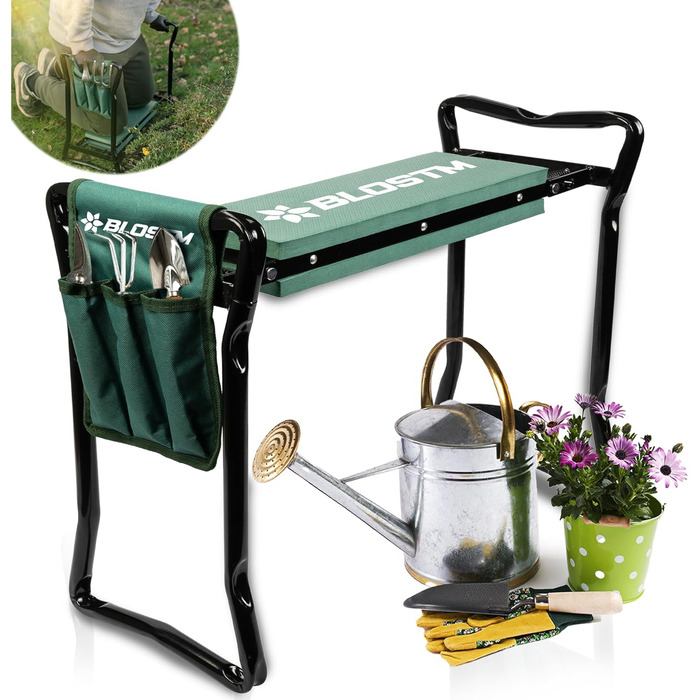 BLOSTM 2-in-1 Garden Kneeler and Seat – foldable, portable garden kneepads & garden stool with handles, thick soft foam cushion, high load capacity (up to 150 kg)