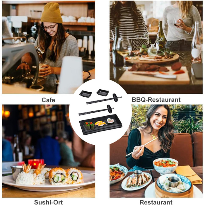 Набір для суші: 2 тарілки, 2 миски для соусу, 2 пари паличок та підставки, чорний