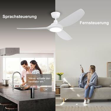Ovlaim Стеляний вентилятор з підсвіткою та пультом дистанційного керування, Smart вентилятор, зимовий режим, DC мотор, сумісний з Alexa/Google Home, 142см (стійка, сяючий білий)