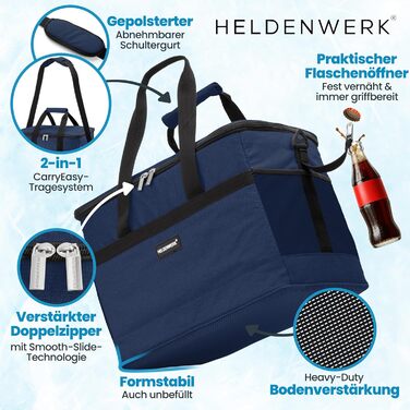 Термосумка HELDENWERK 40L (40 x 27 x 38 см) – велика, складна, витримує до 12 годин, з 7 відділеннями, водонепроникна, для пікніків та обідів