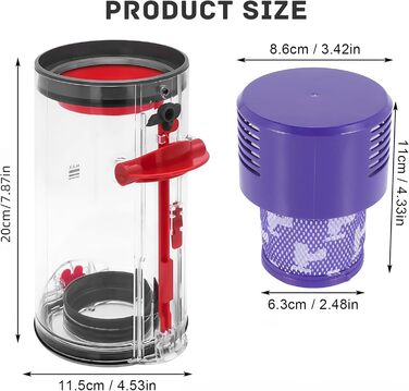 Dyson V11/V15/SV14/SV15/SV22 Replacement Dust Bin with HEPA Filter - Transparent & Reliable Vacuum Accessory
