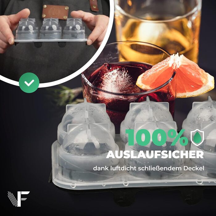 Neighbour's Friend Patented Ice Ball Mold 2-Pack - Large Round Platinum Silicone Ice Cube Mold for Cocktails, Whiskey & Long Drinks - 12x Round Ice Cubes, Dishwasher Safe - XXL Ice Cubes