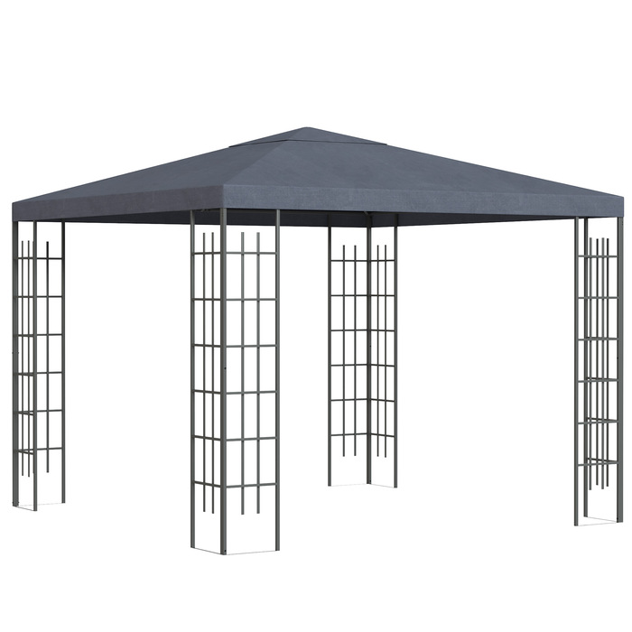 Outsunny Garden Pavilion 3x3m Stable Party Tent Event Tent Garden Tent Made of Steel & Polyester in Grey for Garden Parties & Events