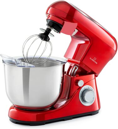 Klarstein Kitchen Machine - 1300W Stand Mixer with 6 Speeds, Dough Hook, Whisk & Beater, 5L Bowl, Planetary Mixer for Bread Dough - Red