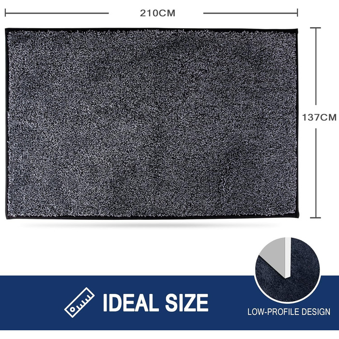 Килимок для дому FCSDETAIL 60x90 см, антиковзаючий, машинне прання, поглинаючий воду, для собак, вхід, передпокій, 137x210 см, темно-сірий