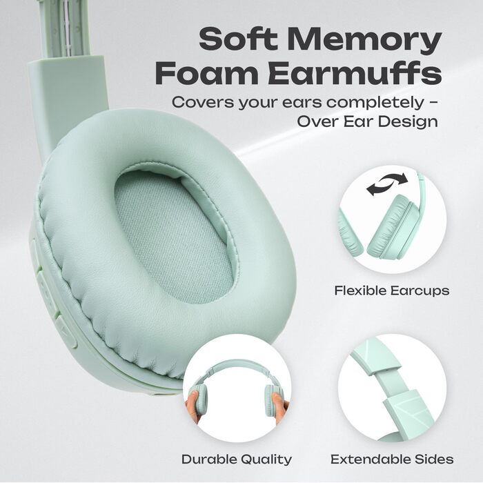 PowerLocus P7 Bluetooth навушники Over-Ear, складані, бездротові з басами, Hi-Fi стерео, з функцією гучного зв'язку, USB-C зарядка та тривалий час роботи для iPhone/PC/TV (М'ятний колір)
