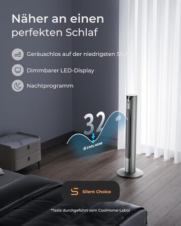 CoolHome CF2206 Турбовентилятор з пультом керування - тихий підлоговий вентилятор з таймером, 96 см, срібний