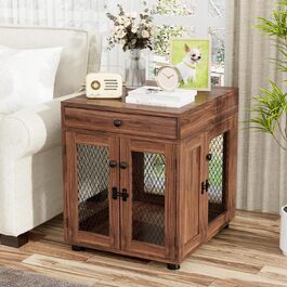 Клітка для собак VOWNER з дерева, 3 двері, з ящиком, 51x60x62 см, для собак до 20 кг, горіховий колір