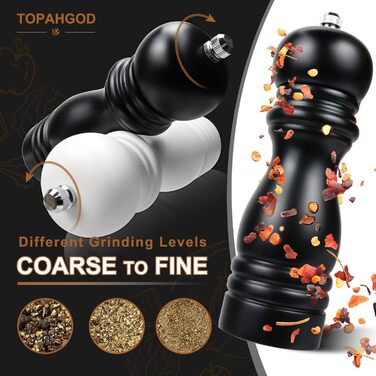 Набір з 2 мельниць для солі та перцю (соль, перець, чилі) - ручні, дерев'яні, з регулюванням помелу, класичний дизайн, чорний та білий