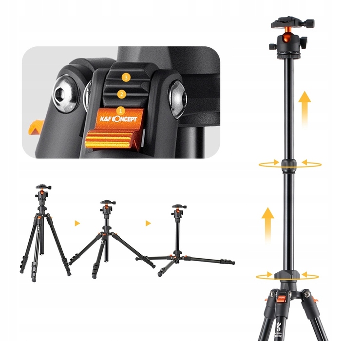 Штатив K&F Concept з кріпленням K09.101V1 K234A0+BH-28L, 163 см, чорний