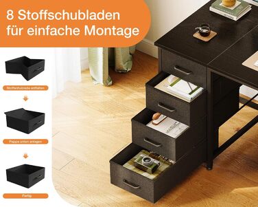 Комп'ютерний стіл Coleshome з 8 тканинними ящиками, 140x48 см, чорний | Стіл для офісу, дому, навчання