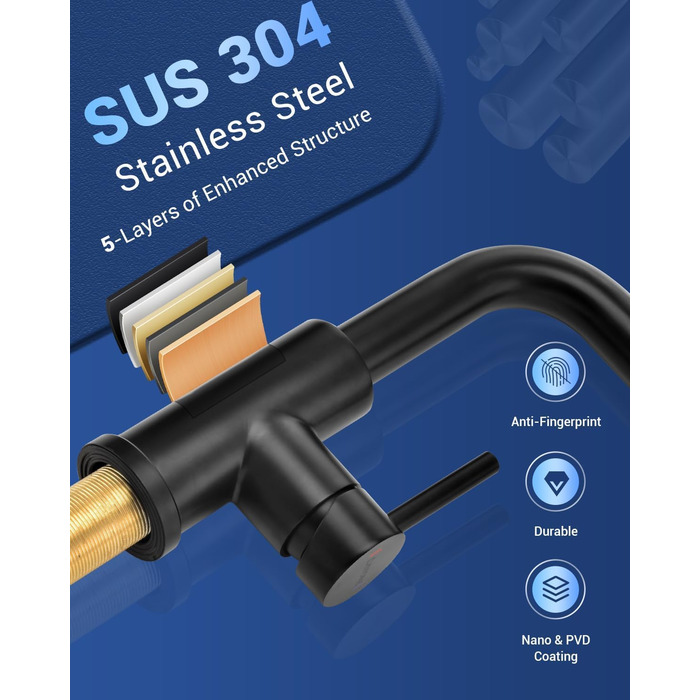 Чорна кухонна змішувач DAYONE з висувною лійкою, 360° обертання, модель G6808mb