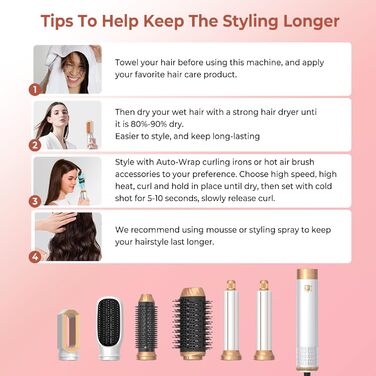 Pro Airbrush Air Styler 6 в 1: Фен-щітка, плойка, випрямляч для волосся, 1000W (білий)