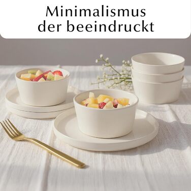 Набір посуду Miamio на 8 осіб (24 елементи) – сучасний сервіз з кераміки, білий, для посудомийної машини та мікрохвильової печі, колекція Luxe