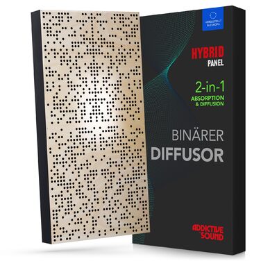 Гібридна акустична панель Addictive Sound Binary Diffuser: дифузор та абсорбер з дерева, бінарний алгоритм 250-9300 Гц, для стін та стелі, 120x60x11,5 см, колір Natural
