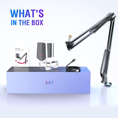 Мікрофон FIFINE для ігор та запису, USB, зі стійкою, для ПК, MAC, PS4, PS5, білий