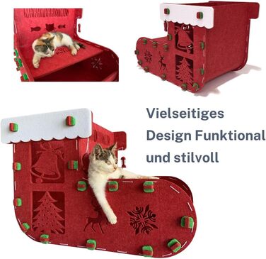 Кіт-будинок Petix Indoor великий, червоний, XXL (58×42×40 см) – для сну та ігор, різдвяна кучечка